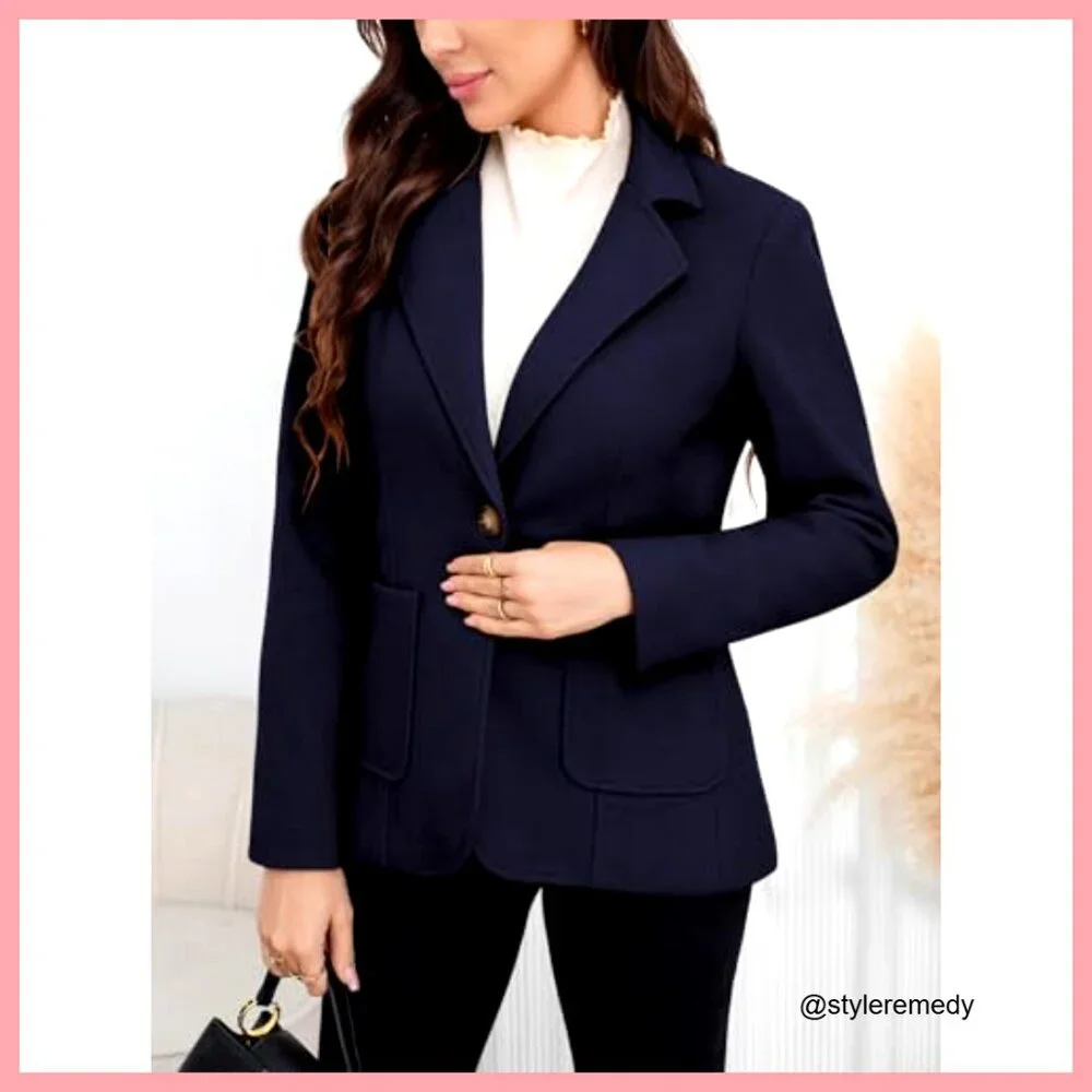 Wool Blend Pea Coat Blazer with Notched Lapel and Pockets